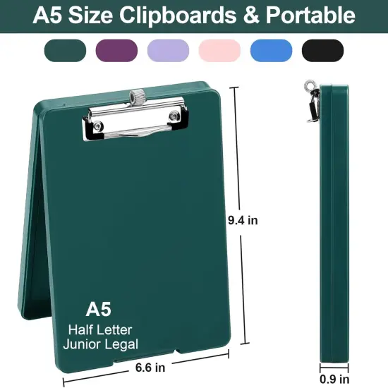 Small Clipboard with Storage, A5 Clipboards with Pen Holder, Mini Plastic Clipboard with Low Profile Clip for Classroom, School, Office Supplies (Emerald) {2}