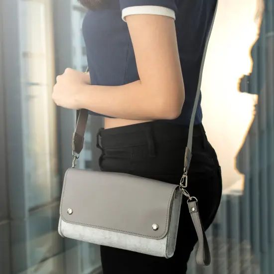 Insten Carrying Case Purse For Nintendo Switch and OLED Model, PU Leather Cover Travel Bag Sleeve Pouch, With Detachable Shoulder and Hand Strap For Girls Boys Women, Gray Grey {7}