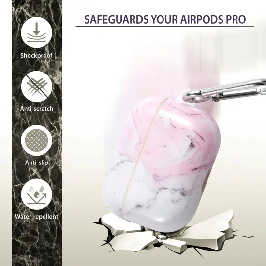 Marble Case Compatible with Airpods Pro, Glossy Soft TPU Protective Smooth Cover with Portable Keychain, Supports Wireless Charging, Shockproof & Anti-Scratch, Shinny Pink Marble by Insten {2}