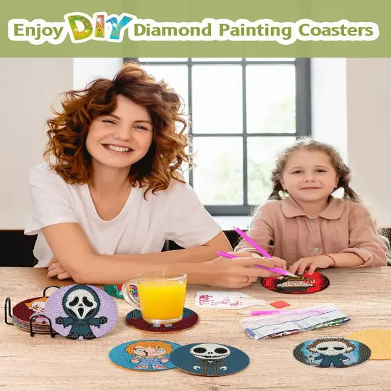 8Pcs Diamond Painting Coasters with Holder,DIY Halloween Life Coaster {4}