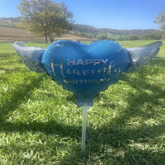 Heart Balloon on a Stick with Angel Wings &ndash;Blue {3}