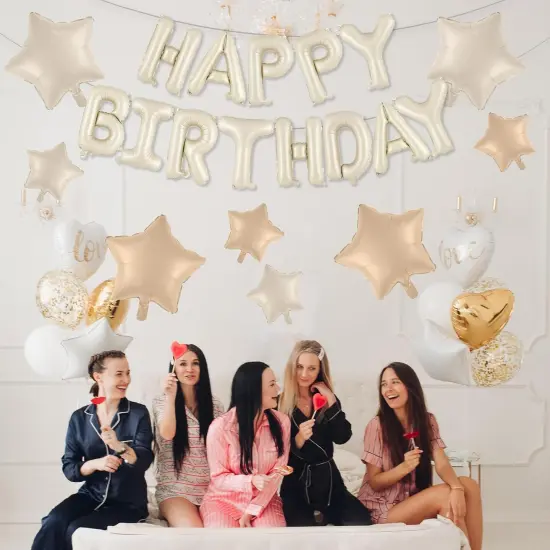 8PCS Cream Happy Birthday Foil Balloons {4}