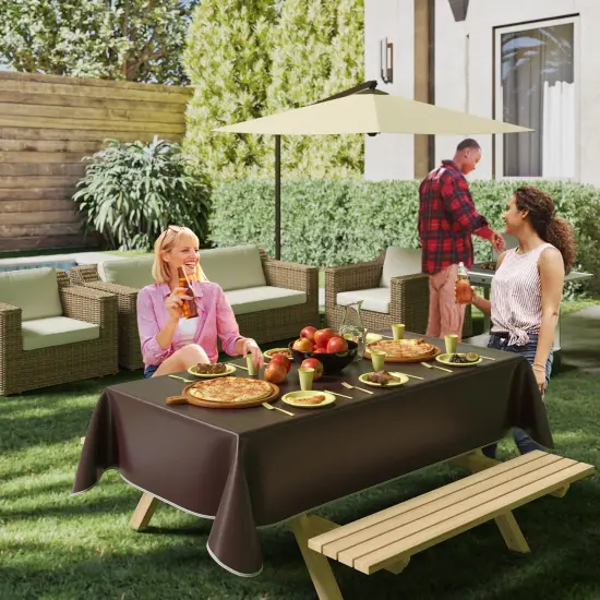 Exquisite Vinyl Tablecloth &ndash; 54" x 70" &ndash; Pack of 1 &ndash; Rectangular Plastic Table Cover with Flannel Backing &ndash; Reusable & Waterproof Tablecloth for Events and Parties Brown {5}