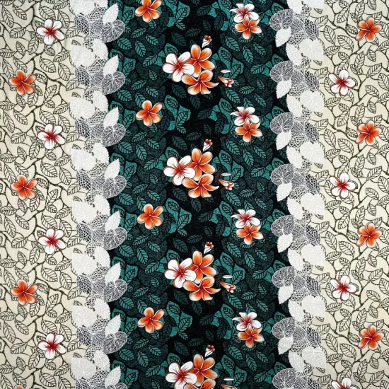 1 Yard Plumeria Flowers & Leaves Parallel Design Fabric 36" L x 45" W Cream/Blue/Maroon {3}
