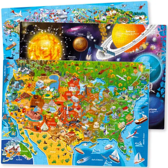 500 Pcs Puzzles for Adults 3 Set | USA, World Maps & Space {1}