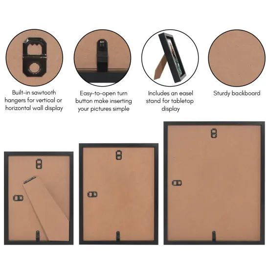 Americanflat Set of 3 Picture Frames - Includes 5x7, 6x8, 8x10 Frames - Use as 4x6 and 5x7 Frames with Included Mat - Black Picture Frames with Deep, High-Quality Molding and Shatter-Resistant Glass {5}