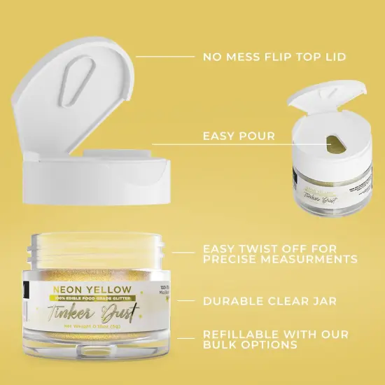 Bakell - Neon Yellow Tinker Dust Edible Glitter (5g, 1x Jar) for Food, Desserts, and Beverages! {5}