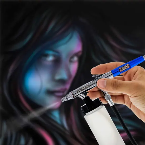 6 Master Hi-Flow S62 Dual-Action Siphon Feed Airbrushes with 0.5 mm tips, 2-3/4 oz Bottles, Color Coated Cutaway Handles & Storage Case {6}