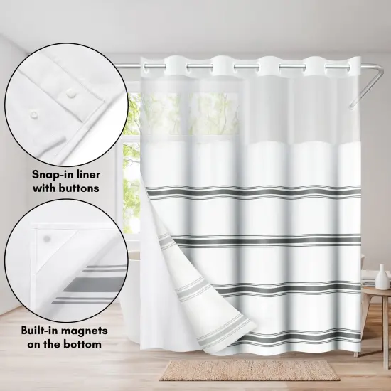 Americanflat 72x75 Hookless Shower Curtain - Water-Resistant Shower Curtain with Sheer Panel, Snap-In Liner, and Grommets - 100% Polyester {4}