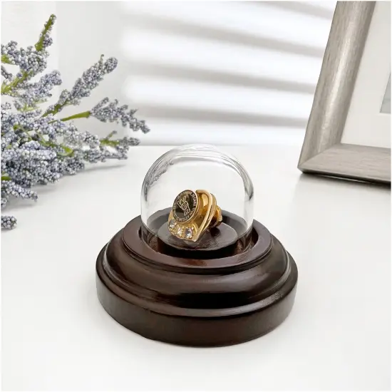 Plymor Miniature 1" x 1" Mini Glass Display Dome TINY Cloche Black Wood Veneer {3}