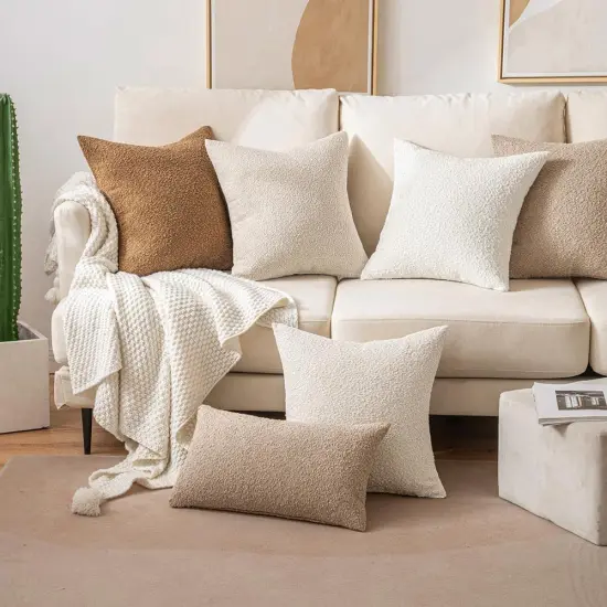 18x18 Inch Decorative Pillow Covers for Couch Bed Set of 2 Textured Boucle Neutral Throw Pillows White Accent Solid Cushion Pillowcase Cozy Soft Chair Sofa Livingroom Home Decor {4}