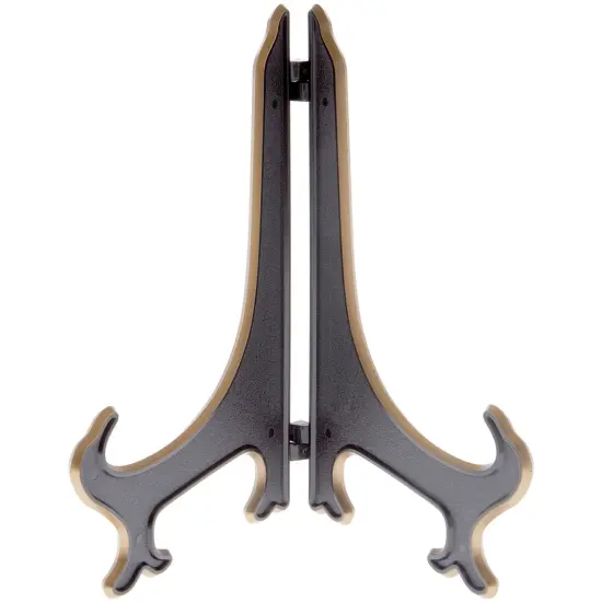 Bard's Hinged Black and Gold Plastic Plate Stand, 9" H x 7" W x 6" D (For 9" - 10.5" Plates) {1}