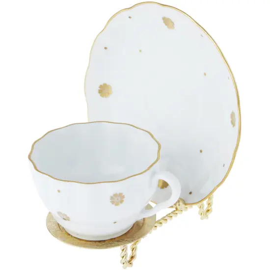 Bard's Ornate Twisted Shiny Gold-toned Cup and Saucer Stand, 3" H x 2.75" W x 4" D {5}