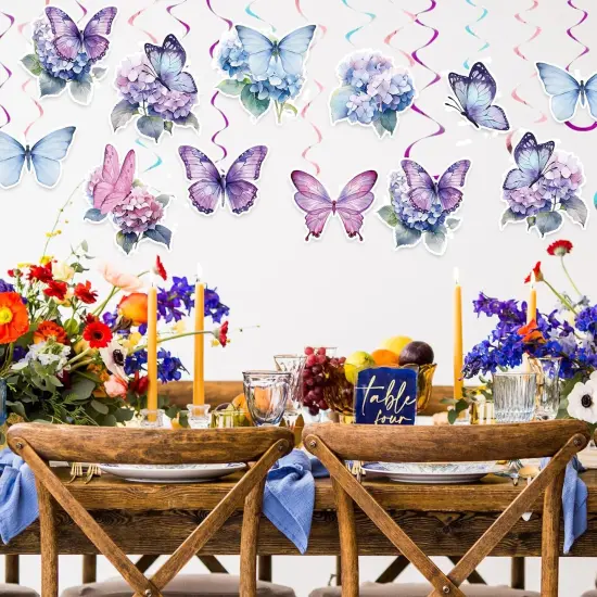 34Pcs Spring Butterfly Floral Hanging Swirls Decoration Butterfly Purple Blue Flower Party Streamer Hanging Ceiling for Spring {5}