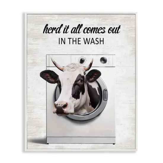 Stupell Industries Cow & Washing Machine Framed Giclee Design by Lettered and Lined {1}