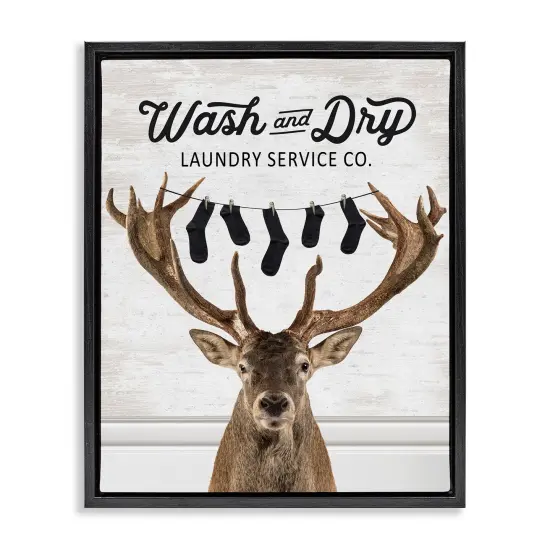 Stupell Industries Vintage Laundry Elk Clothesline Floating Frame Design by Lettered and Lined {1}