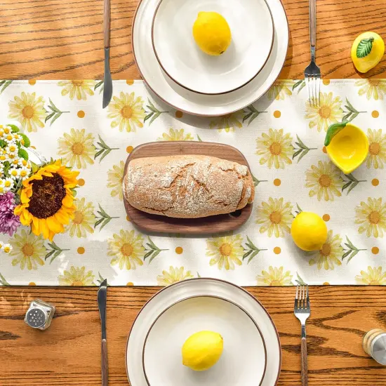 Daisy Sunflower Floral Summer Table Runner, Seasonal Kitchen Dining Table Decoration for Home Party Decor 13x72 Inch {3}