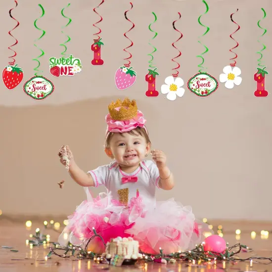Strawberry Birthday Decorations, 40Pcs Sweet One Hanging Swirls Summer Fruit Decor {2}