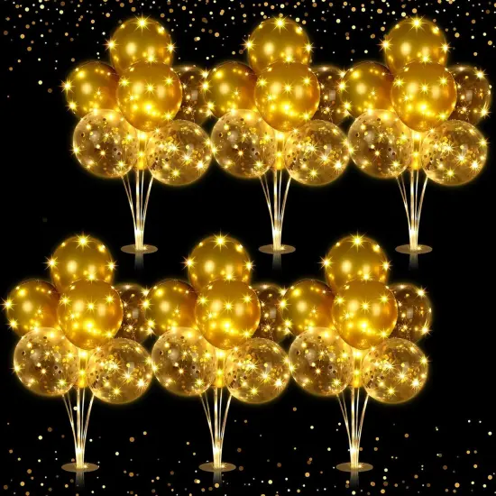 6 Set Balloons Centerpieces for Table with LED String Light 60 Pcs Balloons Light up Table Balloon Stand Centerpieces for Baby Shower Graduation Birthday Wedding Anniversary(Gold) {1}