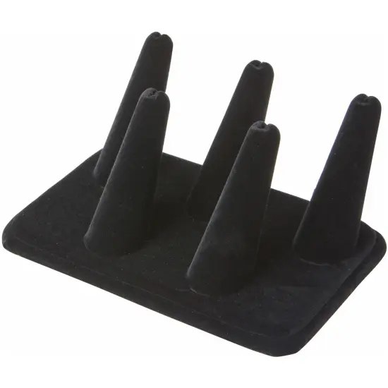 Plymor Black Velvet Ring Finger Display, Five on Rectangular Base, 5.25" W x 3.625" D x 2.25" H {1}
