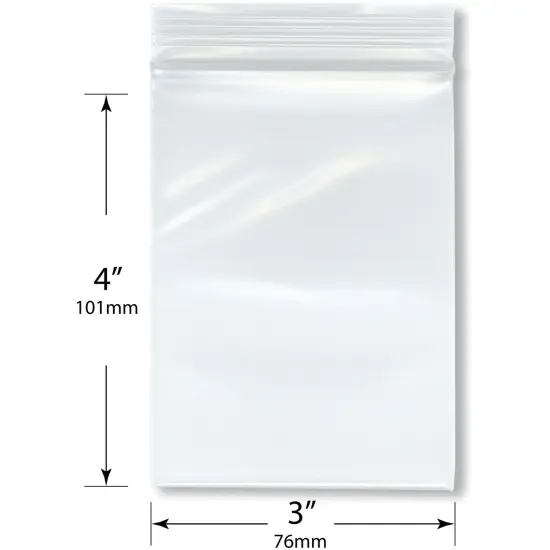 Plymor 3" x 4" (Pack of 100), 6 Mil Industrial Duty Zipper Reclosable Plastic Bags {3}