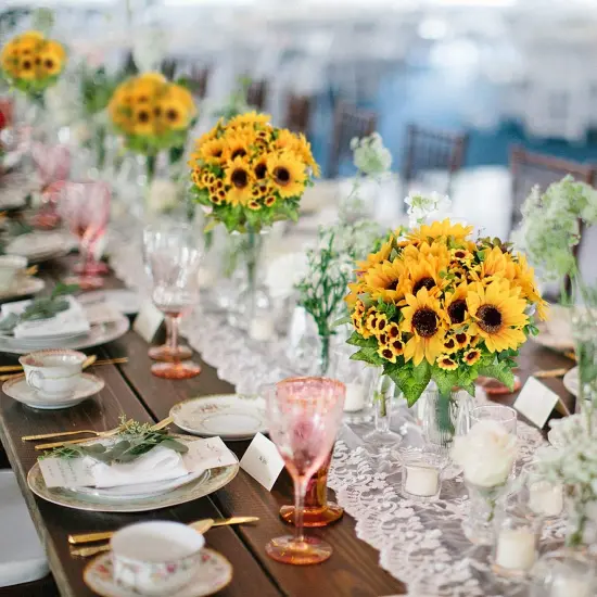 2 Pack Summer Artificial Sunflower Bouquets &ndash; Bright Yellow Silk Sunflowers for Summer Home, Wedding, and Party Decor {4}