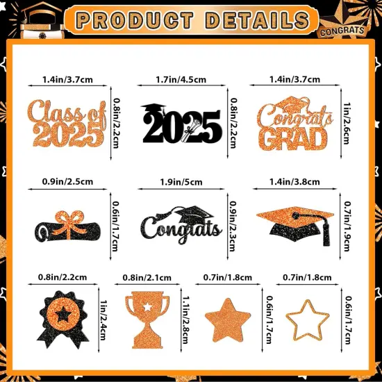 200PCS Orange Glitter Graduation Confetti Class of 2025 Graduation Table Decorations Graduation Party Decorations Graduation Decorations Class of 2025 for 2025 Graduation Party Supplies {2}