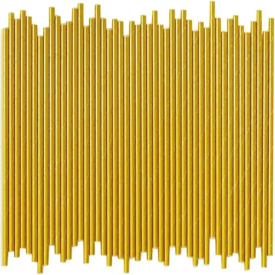 5.75 Inch Short Cocktail Gold Straws, Compostable Coffee Stirrers Straws, Paper Drinking Straws for Parties, Baby Showers, Wedding, Bridal Showers {1}