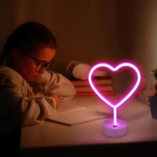 Summer Heart Neon Signs &ndash; 2-Pack Pink LED Heart Lights, Battery or USB Powered Neon Lamp for Bedroom, Party, and Room Decor {3}