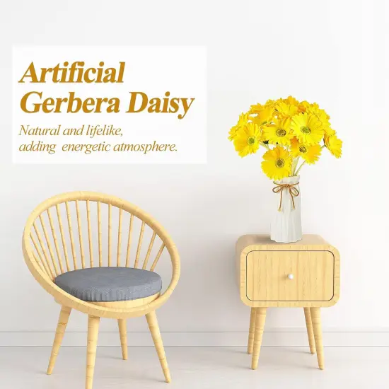 18 Pieces Summer Floral Arrangement &ndash; Artificial Gerbera Daisies Flowers, Fake Daisy Faux Flowers Bouquet 15 Inch for Home Kitchen Decor (Yellow) {5}