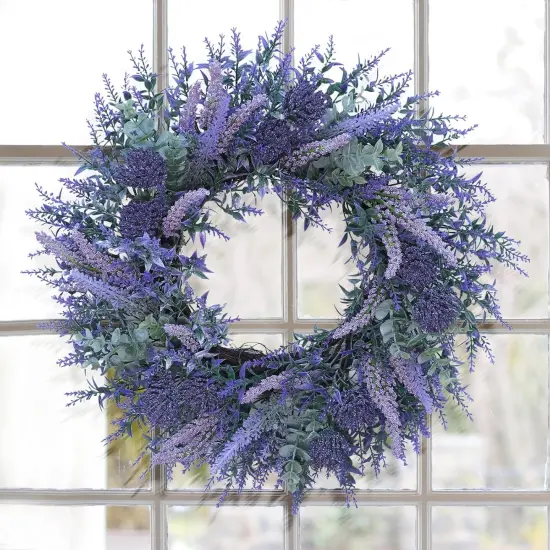 20 Inch Lavender Wreath Artificial Purple Spring Floral Decor {4}