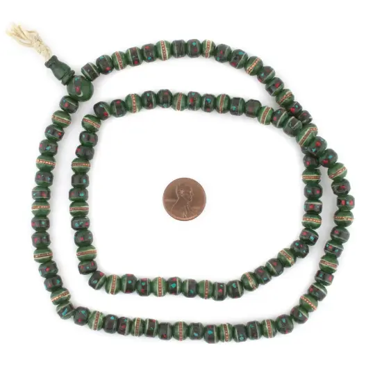 The Bead Chest Green Vintage Inlaid Bone Prayer Beads (8mm) {2}