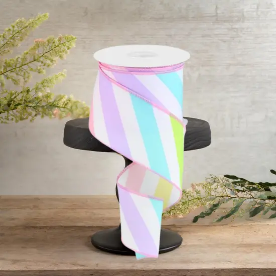 2.5" Large Multi Diagonal Stripe Ribbon: White (10 Yards) {2}