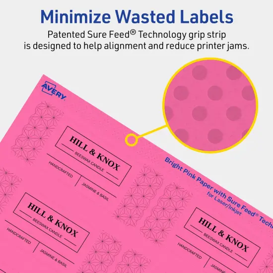 Avery Bright Pink Paper Labels, 1.5" x 3.75" Rectangle {4}