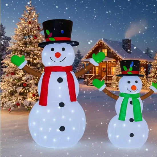2 Piece Lighted Snowman Pair Pop-Up Holiday Decoration Set 42" & 28" {3}