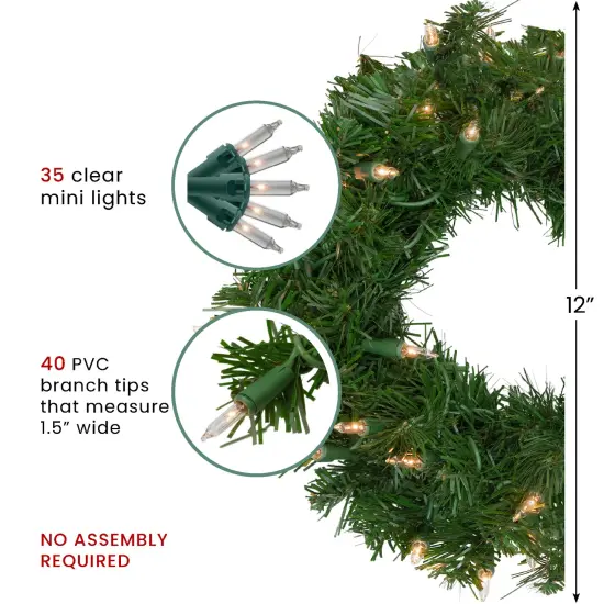 Northlight Pre-Lit Artificial Deluxe Windsor Pine Christmas Wreath - 12" - Clear Lights Green {7}