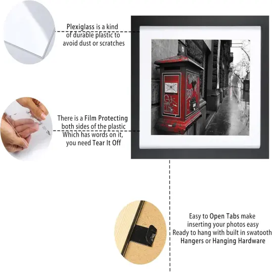 10x12 Picture Frames Black, Solid Wood Display Pictures 8x10 with Mat or 10x12 Without Mat {4}