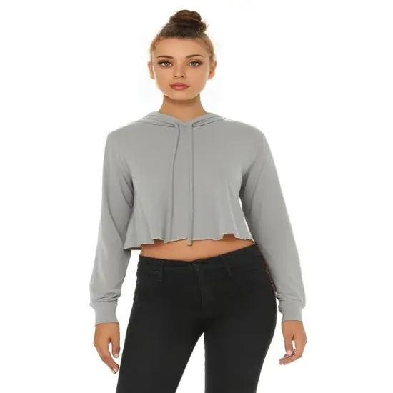 Bella + Canvas&reg; Stay Stylish in the Cropped Long Sleeve Hooded Solid White Triblend {6}