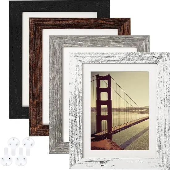 5x7 Picture Frame Distressed Farmhouse Wood Pattern Set of 4 with Tempered Glass {1}