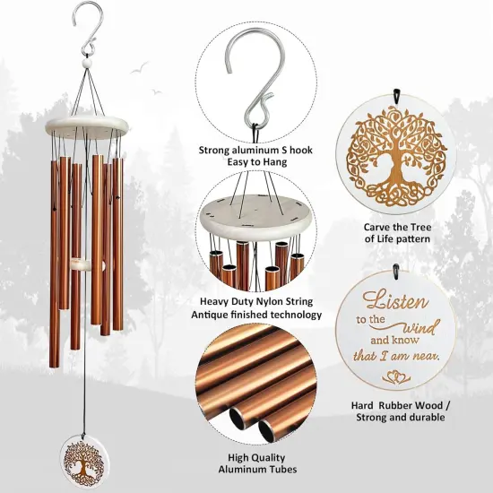 Wind Chimes for Outside,33" Engraved Tree of Life Memorial Sympathy Gifts Wind Chimes for Loss of Loved One,Gifts for Mother/Father,Wind Chimes Outdoor for Home Yard Garden Decor(Copper) {2}