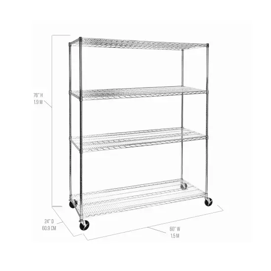 Seville Classics UltraDurable 4-Tier NSF Steel Shelving, 60" W x 24" D x 76" H Black {10}