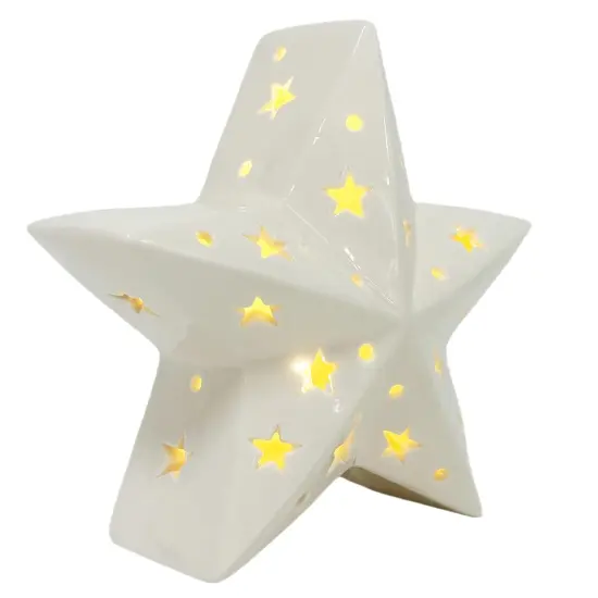 5.5&Prime; White Ceramic Pre-Lit Christmas Star &ndash; Lighted Holiday Tabletop Decoration {3}