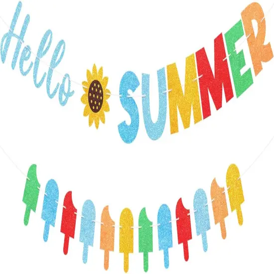 Summer Decorations Colorful Hello Summer Banner Ice Cream {1}