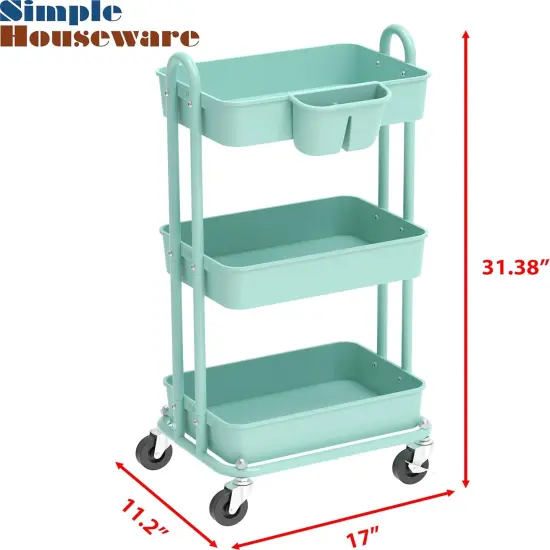 3-Tier Multifunctional Rolling Utility Cart - Turqoise {3}