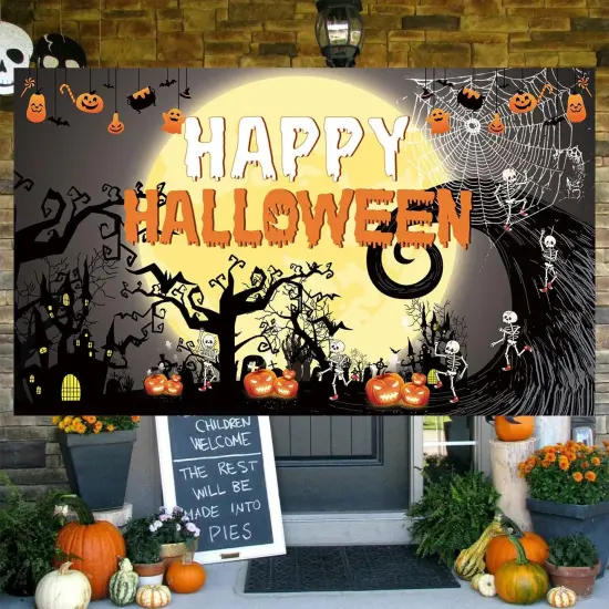 Happy Halloween Theme Fabric Sign Poster Banner Backdrop with Pumpkin {4}