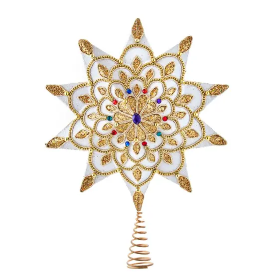 White and Gold Jeweled Star Treetop - 16 Inch {6}