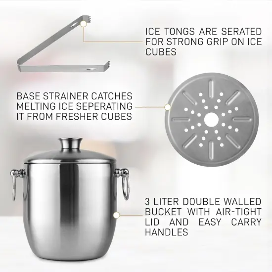 Kitchen Premium Stainless Steel Double-Wall Insulated Ice Bucket Kit {3}