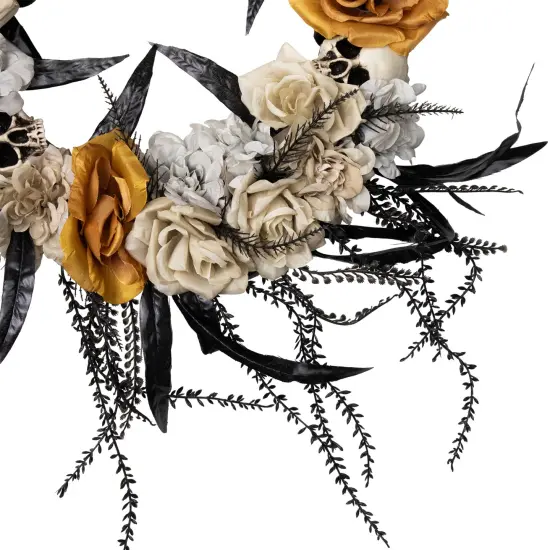 Northlight Skulls with Roses Halloween Foliage Wreath - 14" - Unlit Gray {6}