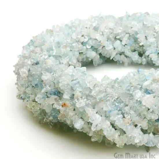 Aquamarine Chip Beads, 34 Inch, Natural Chip Strands, Drilled Strung Nugget Beads, 3-7mm, Polished, GemmartUSA (CHAQ-70001) {7}