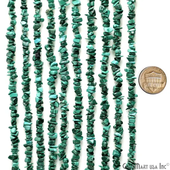 Malachite Chip Beads, 34 Inch, Natural Chip Strands, Drilled Strung Nugget Beads, 3-7mm, Polished, GemmartUSA (CHMC-70001) {4}